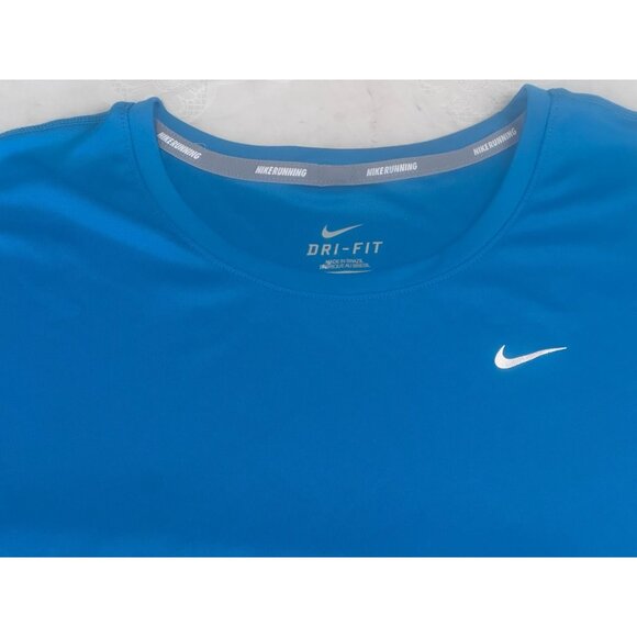 Nike Running Dri-Fit Womens Aqua Blue Cap Short Sleeve Logo Activewear Size Med - Picture 3 of 11